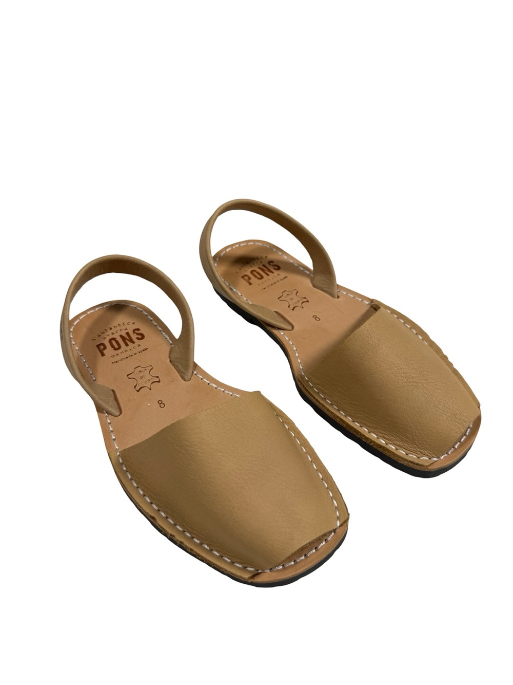Pons Avarca Menorca Sandals Womens 8 Tan Leather Slingback Spain Shoes Euro Chic